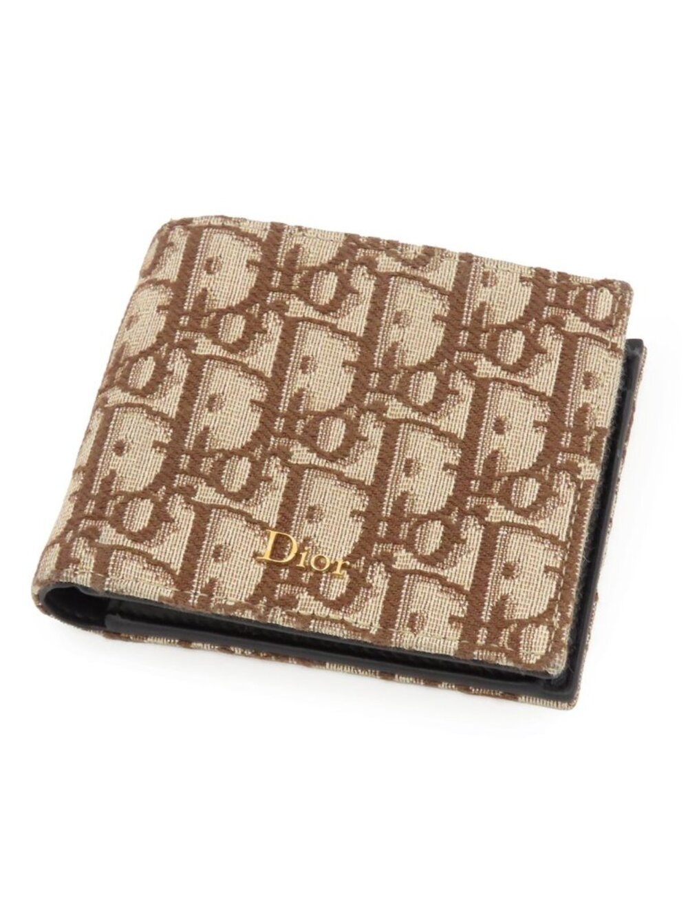 Dior Wallet with Coin Purse Brown Cotton Oblique Jacquard Bifold